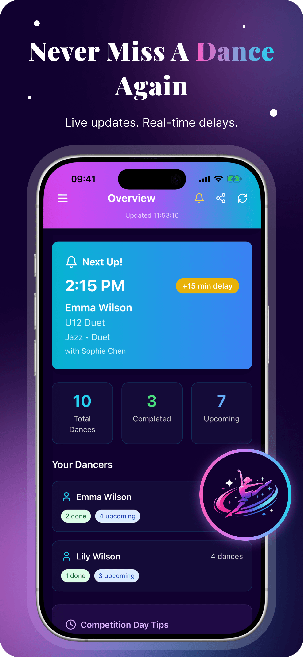 Never miss a dance again - Live updates and real-time delays