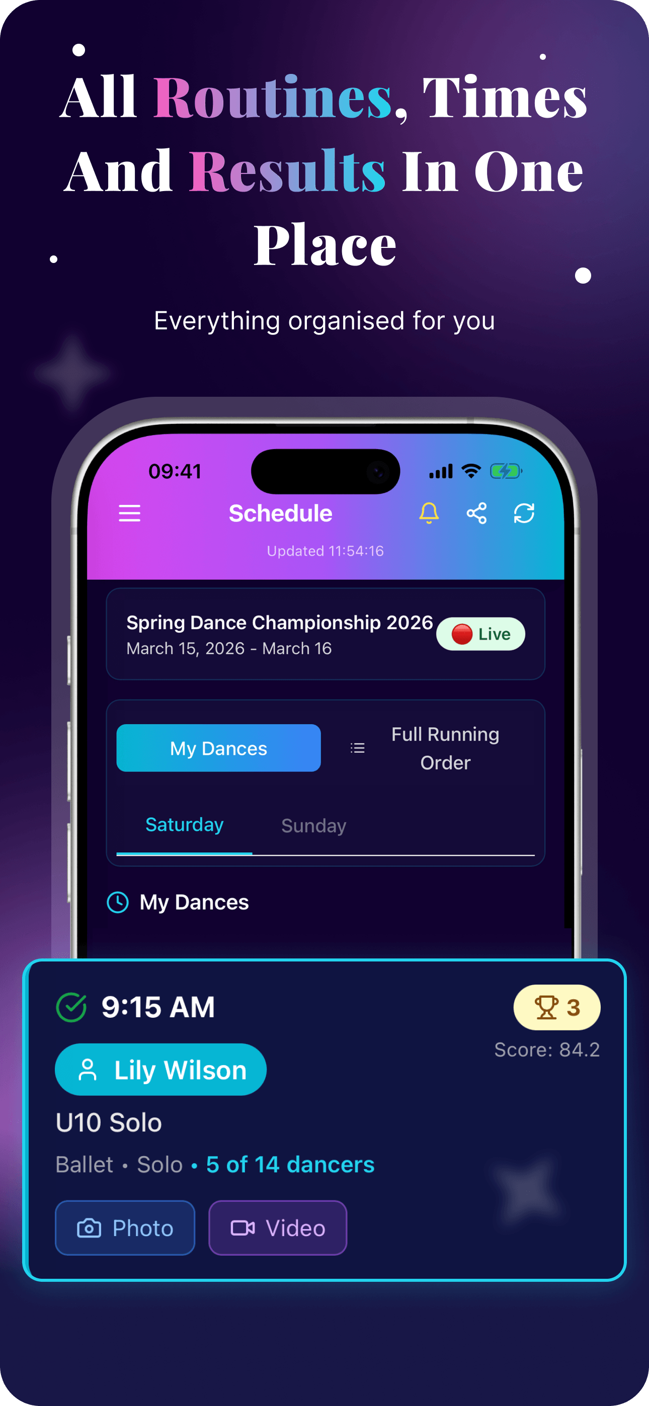 Your dancer, all in one place - Everything organised for you